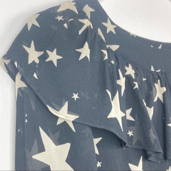 FARM RIO Stardust Blouse Sheer Ruffle Neck - Size S - Picture 8 of 9